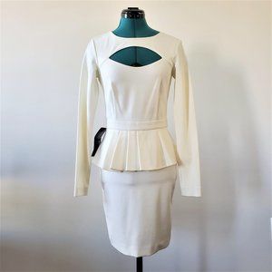 Bebe White Peplum Long-sleeve Dress